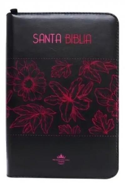 SANTA BIBLIA NEGRA CON FLORES Y CIERRE